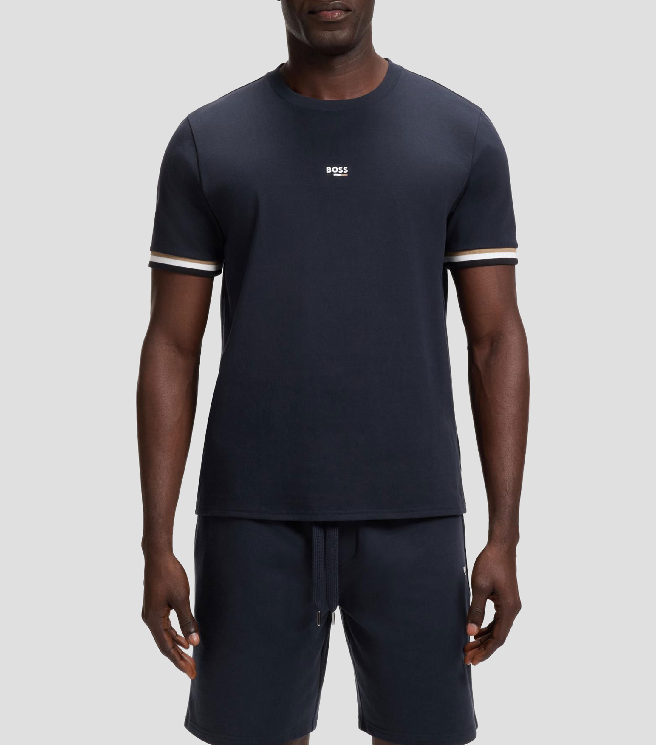 Playera de algodón con rayas distintivas y logo Hombre